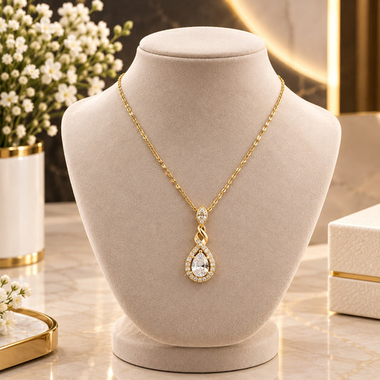 Elegant Teardrop Crystal Pendant Necklace for Women – Golden Fashion Jewelry