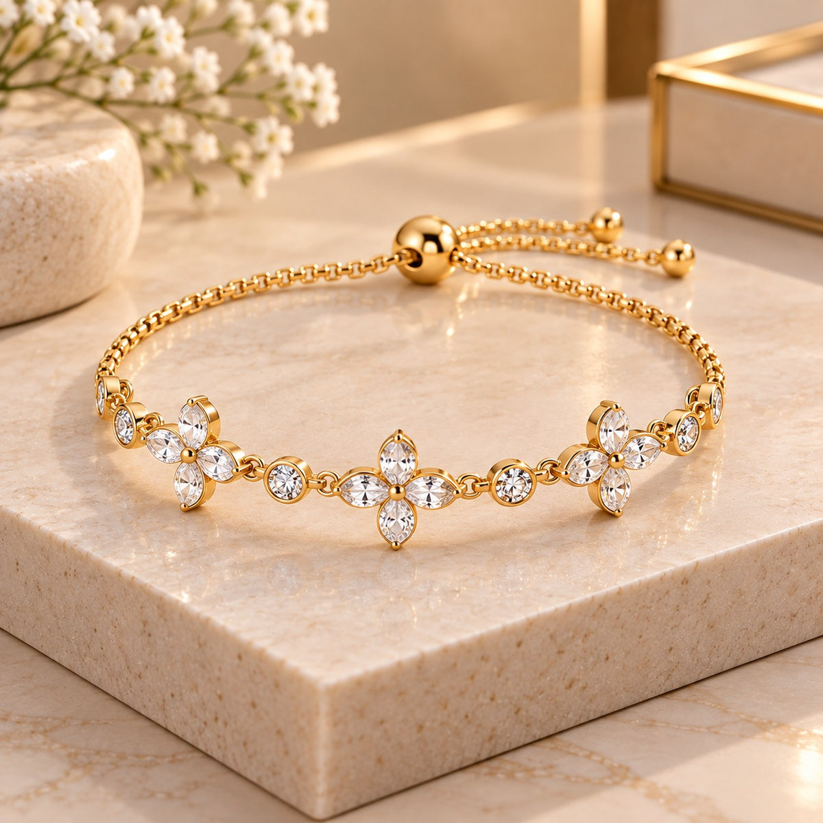 Elegant Crystal Flower Bracelet for Women – Golden Fashion Jewelry